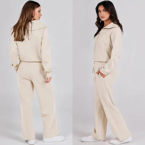 Vista 3 de MWVVIP Nouveou - Conjunto de ropa de descanso de 2 piezas, conjunto de descanso Nouveou, conjunto de sudadera con media cremallera, conjunto de 2
