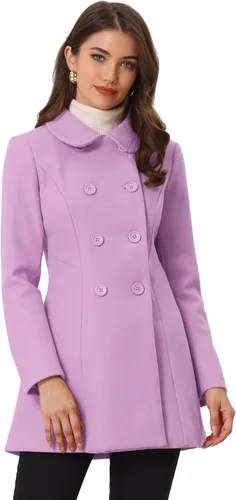 Vista 37 de Allegra K Abrigo Largo De Invierno Con Cuello Peter Pan Y Doble Botonadura Para Mujer Beige