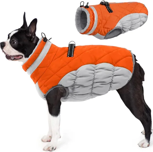 Vista 30 de AOFITEE Abrigo para perro, chaquetas cálidas para perros pequeños, abrigo de invierno para perros con arnés integrado, chaqueta de invierno