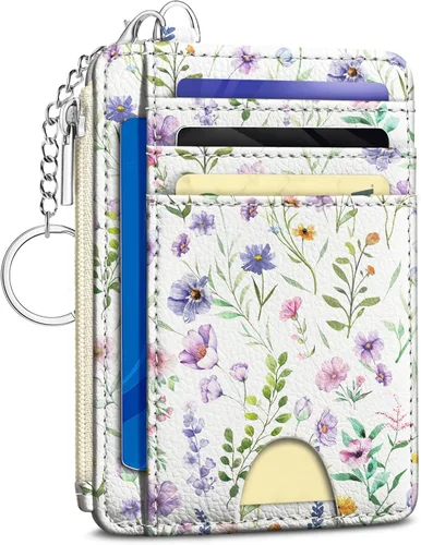 Vista 20 de Kelvoris Tarjetero pequeño para mujer, cartera delgada con bloqueo RFID, llavero con bolsillo para monedas con cremallera, bolsillo frontal