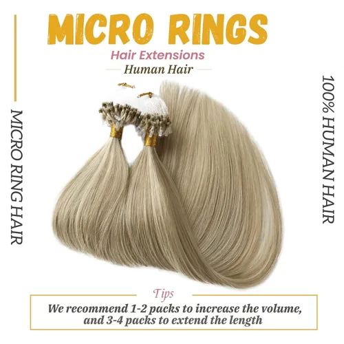 Vista 5 de Extensiones de cabello con micro puntas, 16 pulgadas, balayage, color #18, rubio beige, mezclado #60 rubio platino, extensiones de cabello humano