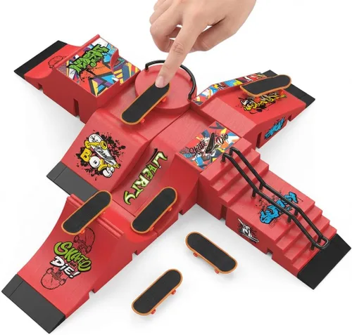 Vista 5 de Fingerboard Skate Park Set – Compatible con patinetas Tech Deck – 6 rampas, 6 diapasones y obstáculos – Ideal para entusiastas del diapasón