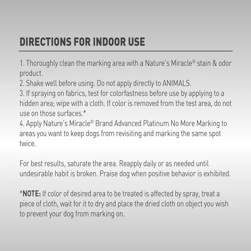 Vista 3 de Nature’s Miracle Advanced Platinum No More Marking, 128 onzas, ayuda a desalentar las marcaciones repetitivas de mascotas Helps Prevent Dogs from
