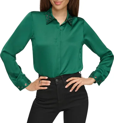 Vista 2 de Karl Lagerfeld Paris Blusa con cuello con ojales para mujer