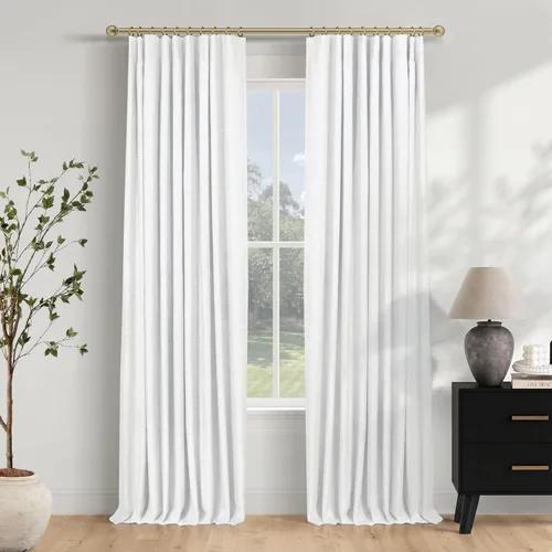Vista 13 de INOVADAY Cortinas 100% opacas para dormitorio, cortinas opacas de color rosa bebé de 90 pulgadas de largo, cortinas opacas de lino con anillos