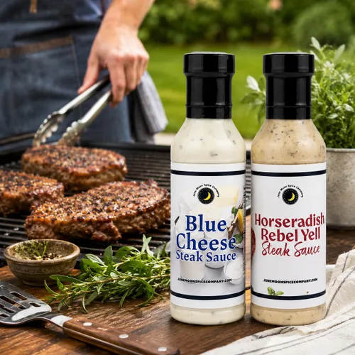 Vista 6 de Premium Paquete variado de salsa de bistec 24.0 onzas líquidas Fabricado en pequeños lotes por June Moon Spice Company