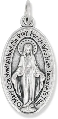 Vista 3 de Caritas et Fides Paquete de 5 medallas milagrosas ovaladas grandes en inglés (1.125 pulgadas, plata oxidada) – Hecho en Italia, colgante de María