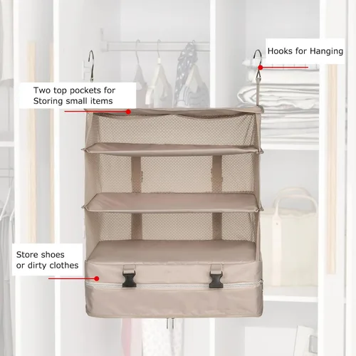 Vista 22 de TABITORA - Estantería portátil y plegable de gran capacidad con ganchos para colgar, ideal como almacenamiento para viajes