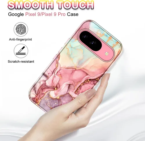 Vista 3 de Btscase Funda para Google Pixel 9 Pro 2024 [grado militar a prueba de golpes] elegante patrón de mármol delgado protector 3 capas de policarbonato