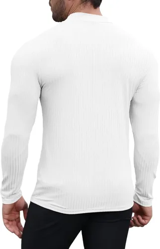Vista 4 de Uni Clau Camisas de manga larga con cuello alto falso para hombre, camiseta térmica de punto acanalado casual