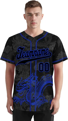Vista 2 de Camiseta de béisbol de dragón personalizada para hombres y mujeres, camisa de Steetwear de estilo gótico, nombre del equipo y número personalizado