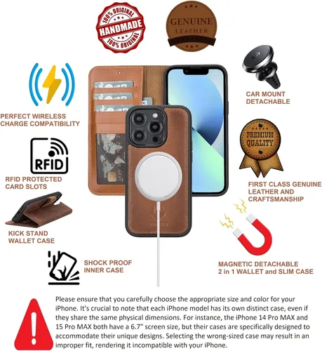 Vista 7 de Funda tipo cartera hecha a mano para iPhone 17 Pro MAX / 17 Pro, 17 Pro, 17 Air, 16 Pro, cartera de 4 tarjetas de cuero genuino, magnética