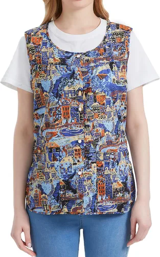 Vista 8 de Nanxson Delantal de mujer con bolsillos de parche, babero estampado de algodón, smock con botones para trabajo, cocina y chef CF3177 Azul