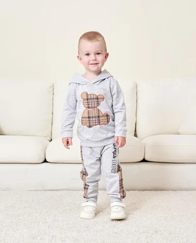 Vista 8 de Ropa de bebé niño a cuadros con capucha de manga larga con capucha y pantalones de retazos, ropa de invierno para niño