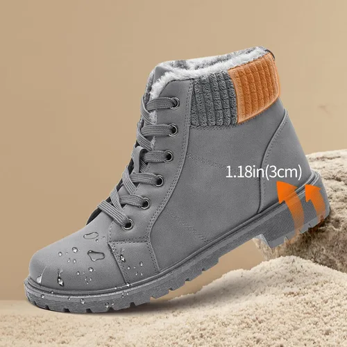 Vista 3 de Uoidru Botas de combate para mujer, botines de tobillo negro, botas de nieve de invierno, botas blancas con cordones, cómodas botas peludas