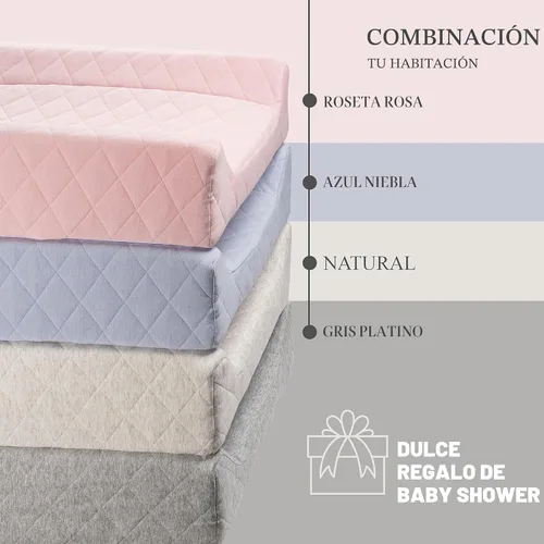 Vista 6 de Cambiador de bebé contorneado de algodón orgánico con colchón de espuma impermeable, incluye funda suave, extraíble y lavable, correa de seguridad