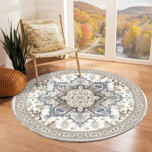 Vista 278 de OPPODREAM Alfombras suaves, pequeñas y lavables con parte trasera antideslizante, alfombra de cachemira sintética de pelo bajo, 2 x 3 pies, azul