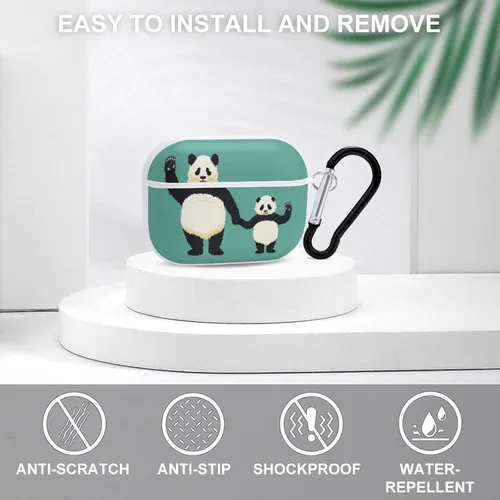 Vista 3 de Funda para Airpods Pro con estampado de pandas con llavero de protección completa, duradera, a prueba de golpes, funda rígida de PC para Apple
