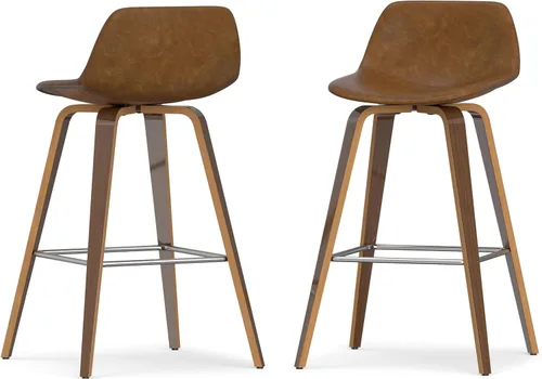Vista 31 de SIMPLIHOME Randolph Taburetes de mostrador (juego de 2) taburetes de bar tapizados de madera curvada de 28 pulgadas de altura del asiento en tela