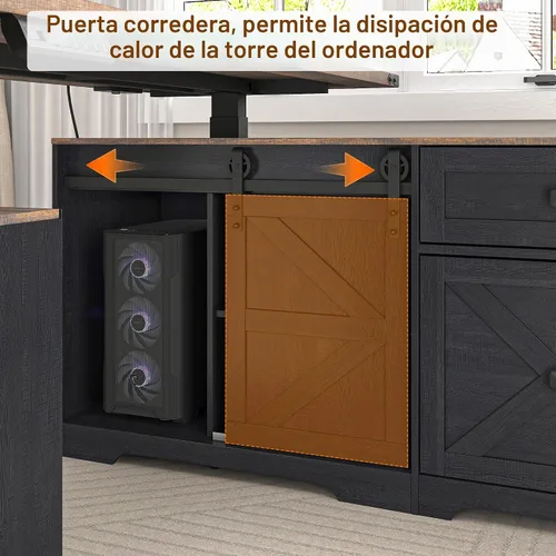 Vista 7 de St.Mandyu Escritorio eléctrico de pie en forma de L, escritorio de computadora ajustable de altura de 55 pulgadas con cajón de archivos, puerta