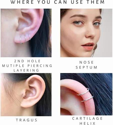 Vista 89 de Small Gold or Sterling Silver Huggie Hoop Earrings for Women Cartilage Nose Helix Tragus