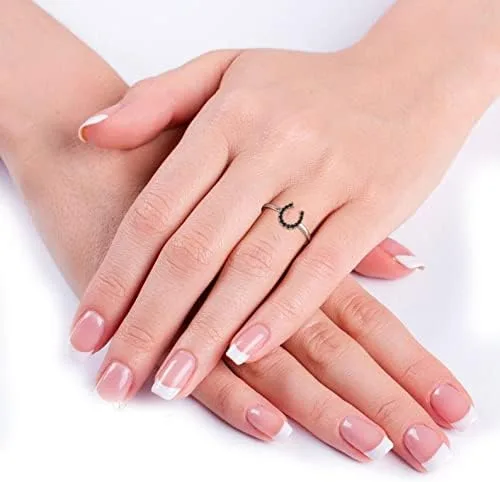 Vista 3 de Elige tu color de plata de ley 925, anillo de la suerte con piedras preciosas de herradura, solitario, joyería única, uso diario, fiesta, uso