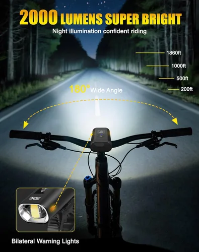 Vista 2 de 17* LED 4800 Lumen Bike Lights, USB-C Rechargeable Bicycle Light, Super Bright Bike Lights for Night Riding, IP65 Waterproof Bicycle Headlight for