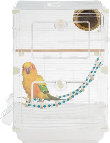 Vista 15 de Jaula grande para pájaros con tragaluz abierto, soporte rodante y 5 puertas, jaulas móviles para loros, jaula de vuelo para pájaros de mascotas