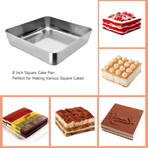 Vista 6 de Juego de moldes cuadrados de acero inoxidable de 6 x 6 pulgadas con tapa para hornear lasaña, con tapa para pasteles, brownies, galletas, horno apto