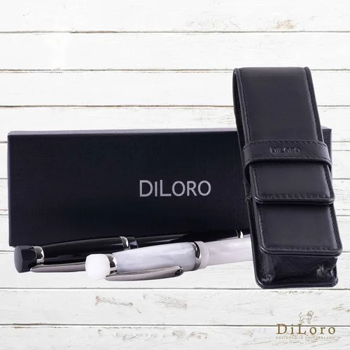 Vista 5 de DiLoro Estuche doble de cuero para lápices para dos bolígrafos y lápices (negro)