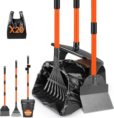 Vista 8 de SlowTon - Cuchara para excrementos de perro, mango largo de 37.4 pulgadas para perros grandes Adjustable, Portable, Non Breakable, with 20 Waste