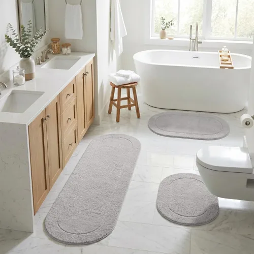 Vista 33 de Superior Cotton Washable Bath Rug, Non Slip Runner, 1 Piece Set, Black Absorbent Combed Cotton Bath Rug Runner or Rug Set, Bathroom Vanity or