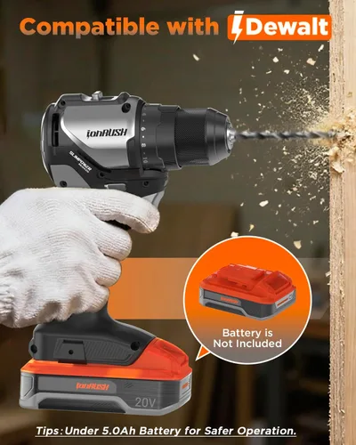Vista 2 de Taladro eléctrico inalámbrico, compatible con batería Dewalt de 20 V máximo, taladro eléctrico sin escobillas con 2 velocidades variables