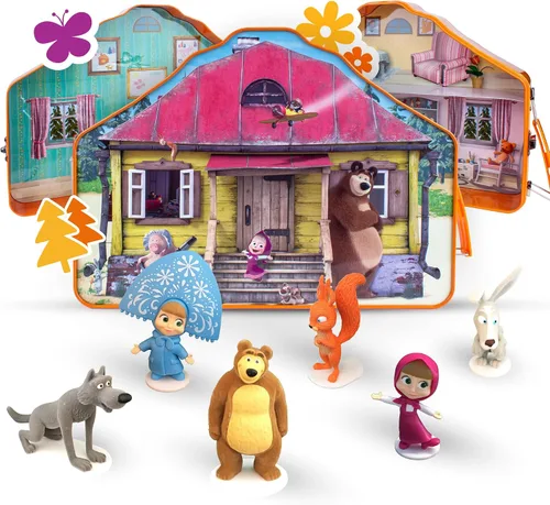 Vista 9 de LUPPA Juego de juguetes de Masha y El Oso: 13 figuras con caja de lata de la Casa del Oso I Masha y El Oso I Figuras y Muñecas de Programas de TV I