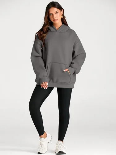 Vista 107 de Trendy Queen - Sudaderas extragrandes con capucha para mujer, suéteres de manga larga, sin botones, de vellón, de otoño, ropa de invierno