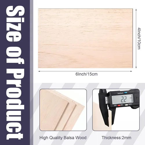 Vista 2 de Namalu 10 paquete de hojas de madera de balsa de 6 x 4 x 0,08 pulgadas - 2 mm de espesor, tabla de madera sin acabar para manualidades, casa