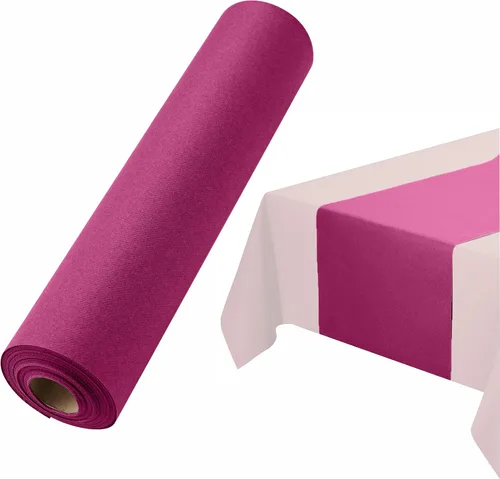 Vista 10 de Camino de mesa desechable para mesa de comedor, 16 pulgadas, paquete de 20 caminos de mesa de papel rosa similar al lino para fiestas, bodas