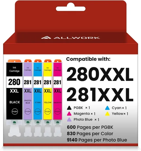Vista 18 de ALLWORK 280XXL 281XXL Compatible para Canon 280 281 TR8620a Cartuchos de tinta PGI-280XXL CLI-281XXL 280 XXL 281 XXL Compatible con TR8620 TS702a