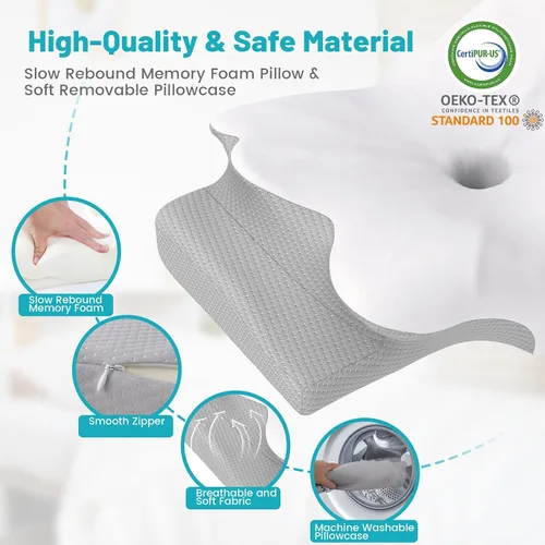 Vista 4 de CloudBliss Almohada cervical, almohada de espuma viscoelástica, altura ajustable, almohadas de apoyo para el cuello para dormir, almohada cervical