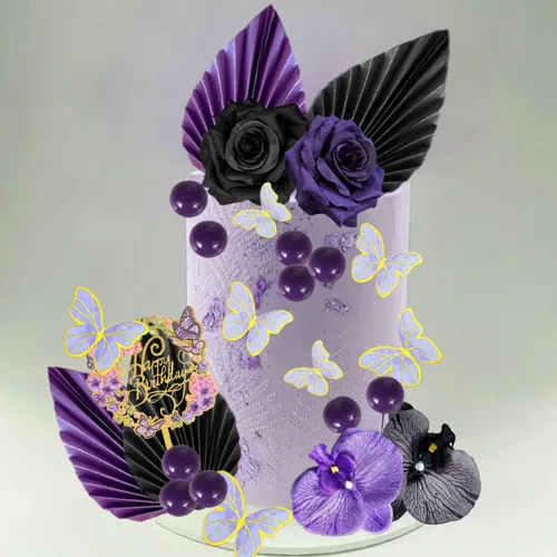 Vista 7 de 29 piezas de decoración de pastel de flores, hojas de palma, bola de mariposa, decoración bohemia para tartas, decoración de pastel de cumpleaños