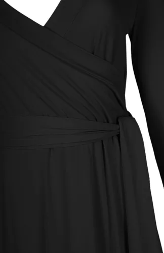 Vista 5 de Bon Rosy maxi vestido ceñido de mangas 34 y escote en V, liso, para mujer.
