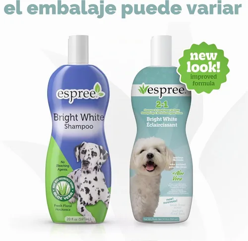 Vista 2 de Espree Bright White Champú y acondicionador blanqueador para perros, fórmula iluminadora para mascotas blancas y con revestimiento ligero