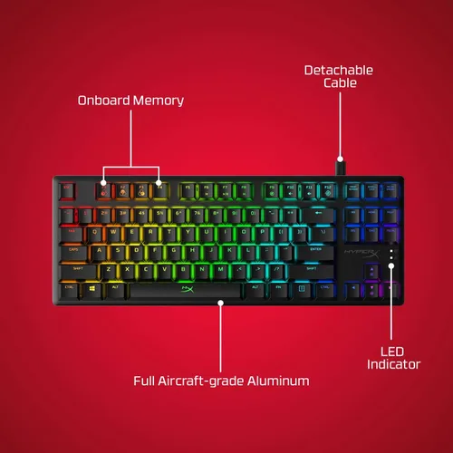 Vista 2 de HyperX Alloy Origins Core - Teclado mecánico para juegos tenkeyless, luz controlada por software y personalización macro, factor de forma compacto