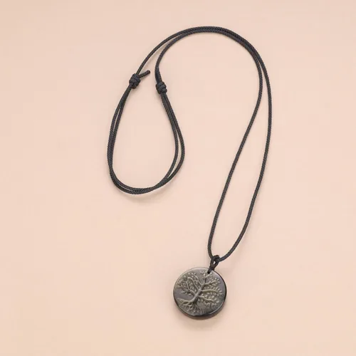 Vista 24 de COAI Collar de obsidiana negra con árbol de la vida para hombre