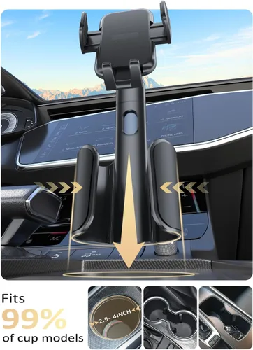 Vista 2 de Tryone Soporte para teléfono de copa para automóvil: soporte de aluminio ajustable para teléfono celular con barra ajustable para automóvil Camión