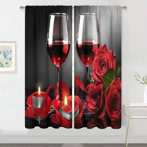 Vista 6 de Cortinas rojas de cocina de 27.5 pulgadas de ancho x 39 pulgadas de alto A1-rojo