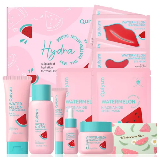 Vista 12 de QUIYUM - Juego de cuidado de la piel de sandía y niacinamida, kit facial brillante de 3 piezas para adolescentes 3-in-1 Daily Routine: Cleanser