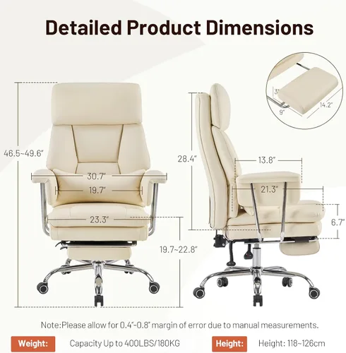 Vista 2 de Furniliving Silla de oficina grande y alta con reposapiés, silla de oficina ejecutiva de piel sintética con respaldo alto y soporte lumbar