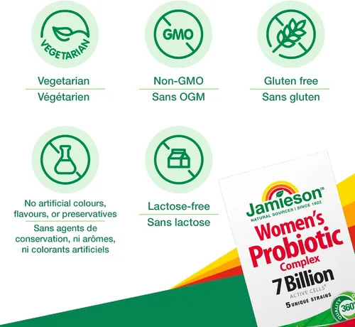 Vista 4 de Jamieson Complejo probiótico para mujeres 7 mil millones, 45 cápsulas vegetales