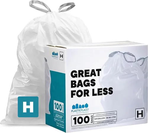 Vista 6 de Plasticplace Bolsas de basura de ajuste personalizado, compatibles con paquetes simplehuman Code H, forros de basura blancos con cordón de 8 a 9